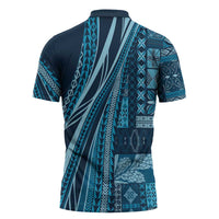 Pasifika Women's Day - Samoa Siapo Malu Tattoo Inspired Zipper Polo Shirt Navy Blue