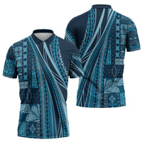 Pasifika Women's Day - Samoa Siapo Malu Tattoo Inspired Zipper Polo Shirt Navy Blue
