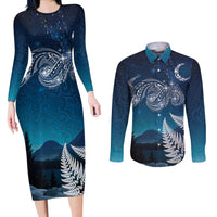 New Zealand Matariki Couples Matching Long Sleeve Bodycon Dress and Long Sleeve Button Shirt Starry Night Style LT7 Navy - Polynesian Pride