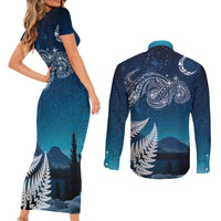 New Zealand Matariki Couples Matching Short Sleeve Bodycon Dress and Long Sleeve Button Shirt Starry Night Style LT7 - Polynesian Pride