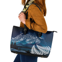 New Zealand Matariki Leather Tote Bag Starry Night Style LT7 Navy - Polynesian Pride