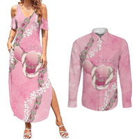 Hawaii Maui Island Flowers Lei Couples Matching Summer Maxi Dress and Long Sleeve Button Shirt Lokelani Rose Pink LT7 Pink - Polynesian Pride