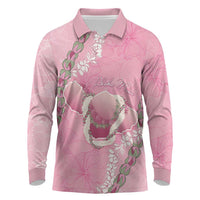 Hawaii Maui Island Flowers Lei Long Sleeve Polo Shirt Lokelani Rose Pink LT7 Pink - Polynesian Pride