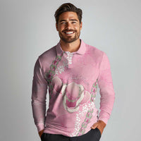 Hawaii Maui Island Flowers Lei Long Sleeve Polo Shirt Lokelani Rose Pink LT7 - Polynesian Pride