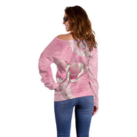 Hawaii Maui Island Flowers Lei Off Shoulder Sweater Lokelani Rose Pink