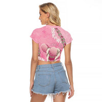 Hawaii Maui Island Flowers Lei Raglan Cropped T Shirt Lokelani Rose Pink LT7 - Polynesian Pride