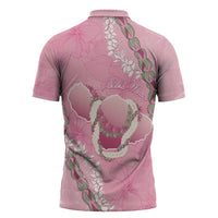 Hawaii Maui Island Flowers Lei Zipper Polo Shirt Lokelani Rose Pink LT7 - Polynesian Pride