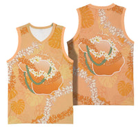 Hawaii Lanai Island Flowers Lei Basketball Jersey Orange Kaunaoa Mix Maile LT7 - Polynesian Pride