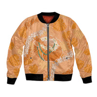 Hawaii Lanai Island Flowers Lei Bomber Jacket Orange Kaunaoa Mix Maile