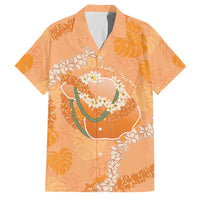 Hawaii Lanai Island Flowers Lei Family Matching Tank Maxi Dress and Hawaiian Shirt Orange Kaunaoa Mix Maile LT7 Dad's Shirt - Short Sleeve Orange - Polynesian Pride