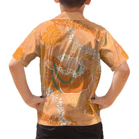 Hawaii Lanai Island Flowers Lei Kid Hawaiian Shirt Orange Kaunaoa Mix Maile LT7 - Polynesian Pride