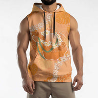 Hawaii Lanai Island Flowers Lei Sleeveless Hoodie Orange Kaunaoa Mix Maile LT7 - Polynesian Pride
