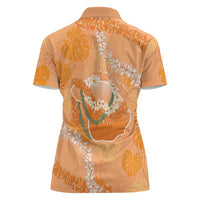 Hawaii Lanai Island Flowers Lei Women Polo Shirt Orange Kaunaoa Mix Maile LT7 - Polynesian Pride