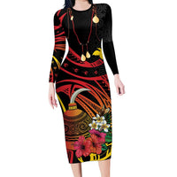 Personalized Milne Bay Family Matching Long Sleeve Bodycon Dress and Hawaiian Shirt PNG Lime Pot with Oro Tapa