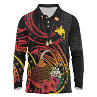 Personalized Milne Bay Long Sleeve Polo Shirt PNG Lime Pot with Oro Tapa