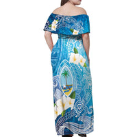 Hafa Adai Guam Chamorro Personalized Family Matching Off Shoulder Maxi Dress and Hawaiian Shirt Ocean Blue Latte Stone with Guasali - Polynesian Pride