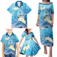Hafa Adai Guam Chamorro Personalized Family Matching Puletasi and Hawaiian Shirt Ocean Blue Latte Stone with Guasali LT7 - Polynesian Pride