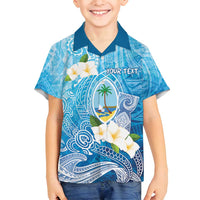Hafa Adai Guam Chamorro Personalized Family Matching Puletasi and Hawaiian Shirt Ocean Blue Latte Stone with Guasali LT7 Son's Shirt Ocean Blue - Polynesian Pride