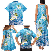 Hafa Adai Guam Chamorro Personalized Family Matching Tank Maxi Dress and Hawaiian Shirt Ocean Blue Latte Stone with Guasali - Polynesian Pride