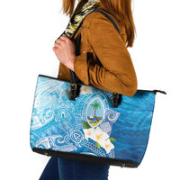 Hafa Adai Guam Chamorro Personalized Leather Tote Bag Ocean Blue Latte Stone with Guasali LT7 Ocean Blue - Polynesian Pride