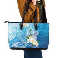 Hafa Adai Guam Chamorro Personalized Leather Tote Bag Ocean Blue Latte Stone with Guasali LT7 - Polynesian Pride