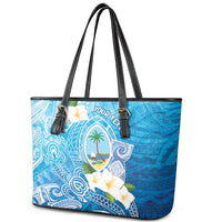 Hafa Adai Guam Chamorro Personalized Leather Tote Bag Ocean Blue Latte Stone with Guasali LT7 - Polynesian Pride