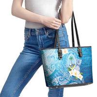Hafa Adai Guam Chamorro Personalized Leather Tote Bag Ocean Blue Latte Stone with Guasali LT7 - Polynesian Pride