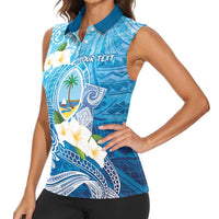 Hafa Adai Guam Chamorro Personalized Women Sleeveless Polo Shirt Ocean Blue Latte Stone with Guasali - Polynesian Pride