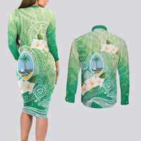 Hafa Adai Guam Chamorro Personalized Couples Matching Long Sleeve Bodycon Dress and Long Sleeve Button Shirt Summer Green Latte Stone with Guasali - Polynesian Pride