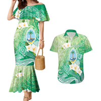 Hafa Adai Guam Chamorro Personalized Couples Matching Mermaid Dress and Hawaiian Shirt Summer Green Latte Stone with Guasali - Polynesian Pride
