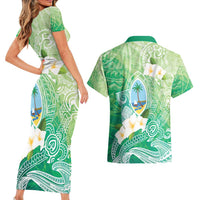 Hafa Adai Guam Chamorro Personalized Couples Matching Short Sleeve Bodycon Dress and Hawaiian Shirt Summer Green Latte Stone with Guasali - Polynesian Pride