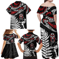 New Zealand Maori Rugby Personalised Family Matching Off Shoulder Maxi Dress and Hawaiian Shirt Ta Moko Silver Fern LT7 - Polynesian Pride