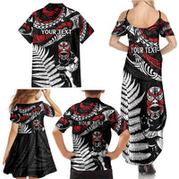 New Zealand Maori Rugby Personalised Family Matching Summer Maxi Dress and Hawaiian Shirt Ta Moko Silver Fern LT7 - Polynesian Pride