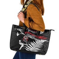 New Zealand Maori Rugby Personalised Leather Tote Bag Ta Moko Silver Fern LT7 Black - Polynesian Pride