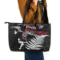 New Zealand Maori Rugby Personalised Leather Tote Bag Ta Moko Silver Fern LT7 - Polynesian Pride