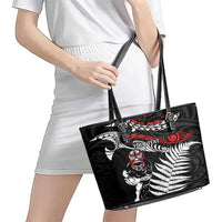 New Zealand Maori Rugby Personalised Leather Tote Bag Ta Moko Silver Fern LT7 - Polynesian Pride