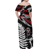 New Zealand Maori Rugby Personalised Off Shoulder Maxi Dress Ta Moko Silver Fern