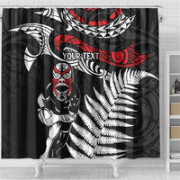New Zealand Maori Rugby Personalised Shower Curtain Ta Moko Silver Fern LT7 - Polynesian Pride