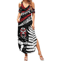 New Zealand Maori Rugby Personalised Summer Maxi Dress Ta Moko Silver Fern