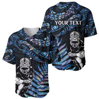 New Zealand Maori Rugby Personalised Baseball Jersey Ta Moko Silver Fern - Paua Blue LT7 - Polynesian Pride