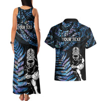 New Zealand Maori Rugby Personalised Couples Matching Tank Maxi Dress and Hawaiian Shirt Ta Moko Silver Fern - Paua Blue LT7 - Polynesian Pride