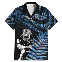 New Zealand Maori Rugby Personalised Family Matching Mermaid Dress and Hawaiian Shirt Ta Moko Silver Fern - Paua Blue LT7 Dad's Shirt - Short Sleeve Blue - Polynesian Pride