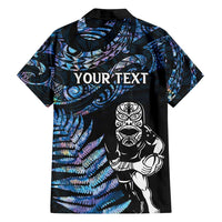New Zealand Maori Rugby Personalised Family Matching Off Shoulder Maxi Dress and Hawaiian Shirt Ta Moko Silver Fern - Paua Blue LT7 - Polynesian Pride