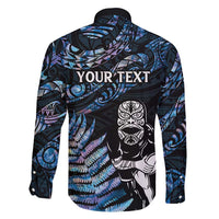 New Zealand Maori Rugby Personalised Family Matching Off Shoulder Maxi Dress and Hawaiian Shirt Ta Moko Silver Fern - Paua Blue LT7 - Polynesian Pride