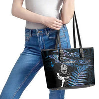 New Zealand Maori Rugby Personalised Leather Tote Bag Ta Moko Silver Fern - Paua Blue LT7 - Polynesian Pride