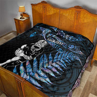 New Zealand Maori Rugby Personalised Quilt Ta Moko Silver Fern - Paua Blue LT7 - Polynesian Pride