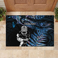 New Zealand Maori Rugby Personalised Rubber Doormat Ta Moko Silver Fern - Paua Blue LT7 Blue - Polynesian Pride