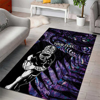 New Zealand Maori Rugby Personalised Area Rug Ta Moko Silver Fern - Paua Purple