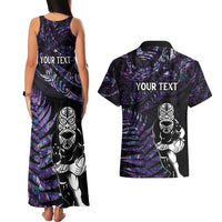 New Zealand Maori Rugby Personalised Couples Matching Tank Maxi Dress and Hawaiian Shirt Ta Moko Silver Fern - Paua Purple LT7 - Polynesian Pride
