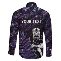 New Zealand Maori Rugby Personalised Family Matching Mermaid Dress and Hawaiian Shirt Ta Moko Silver Fern - Paua Purple LT7 - Polynesian Pride